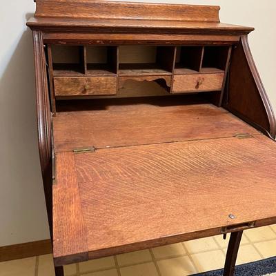 Antique Drop Slant Front Petite Secretary Desk - Ornate Lionshead Carving