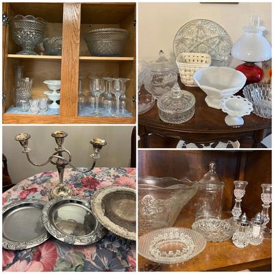 BIG Decorative Collectibles Lot - Silverplate, Cut Glass, Crystal, Milk Hobnail Glass,