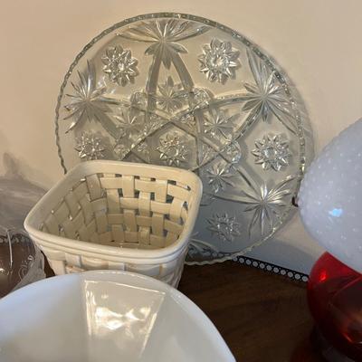 Big Decorative Glass Lot - Cut, Crystal, Oil Lamp w Milk Glass Hobnail Shade