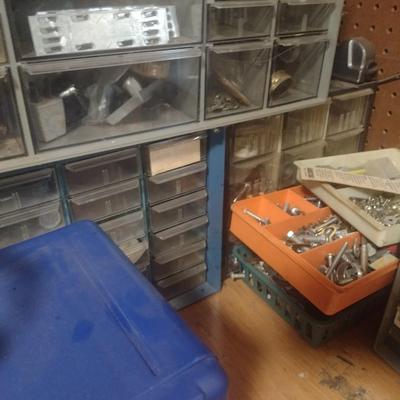 Collection of Pigeonhole Shop Storage Boxes, Miscellaneous Containers of Hardware, Etc.