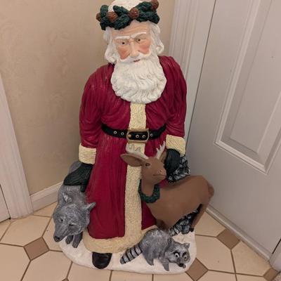 Approx 25" Tall Resin Santa & Forest Animals Marked J R 97 (FD)