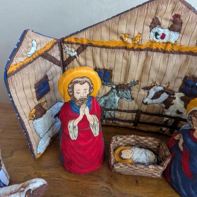 Vintage Cloth Fabric Christmas Nativity Scene