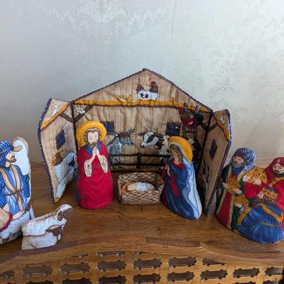 Vintage Cloth Fabric Christmas Nativity Scene