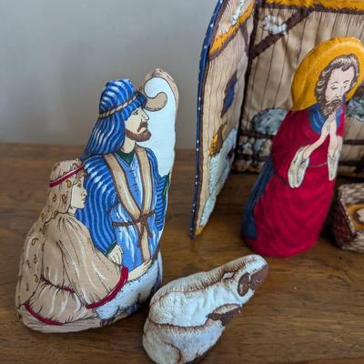 Vintage Cloth Fabric Christmas Nativity Scene