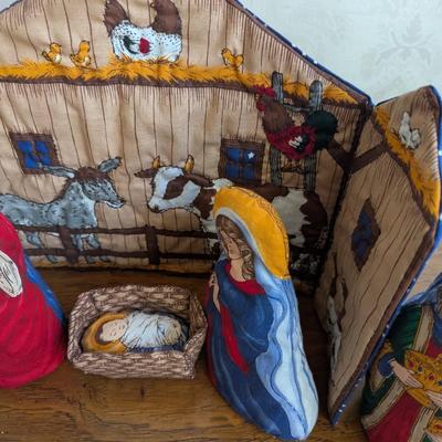 Vintage Cloth Fabric Christmas Nativity Scene