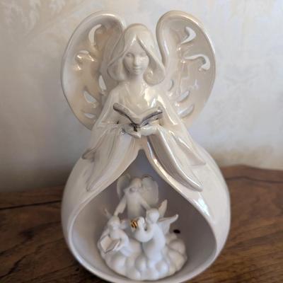 Apple Tree Designs Lighted Hark The Herald Angels Sing Ceramic White (DR)
