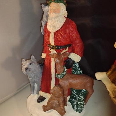 Santa with Elves and Tree Figurine - Approx 12 3/4" Tall
