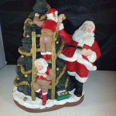 Santa with Elves and Tree Figurine - Approx 12 3/4" Tall