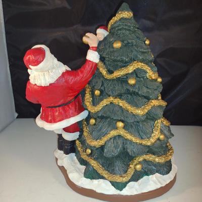 Santa with Elves and Tree Figurine - Approx 12 3/4" Tall