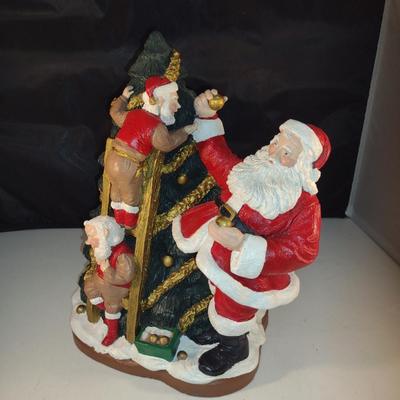 Santa with Elves and Tree Figurine - Approx 12 3/4" Tall