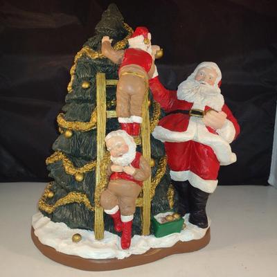 Santa with Elves and Tree Figurine - Approx 12 3/4" Tall