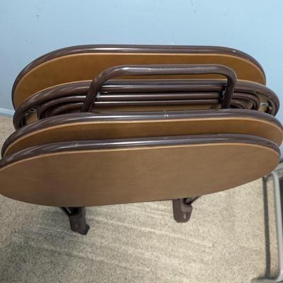 4 Cosco Brown Vinyl TV Trays Mid Century Modern Tall Metal Legs Wheeled Stand Choice 1
