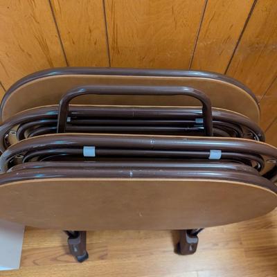4 Cosco Brown Vinyl TV Trays Mid Century Modern Tall Metal Legs Wheeled Stand Choice 2