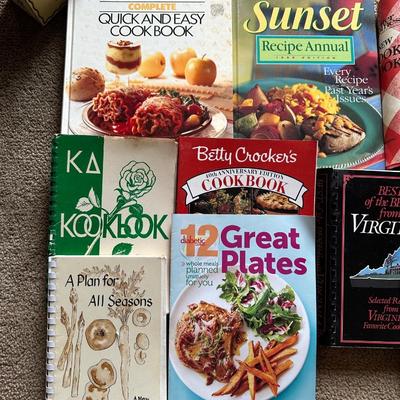 COOKBOOKS AND METAL RECIPE BOX