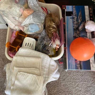 Train parts, dolls, puzzles and clothes for dolls