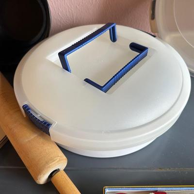 CANDY THERMOMETER, PLASTIC CONTAINERS, ROLLING PIN AND MORE