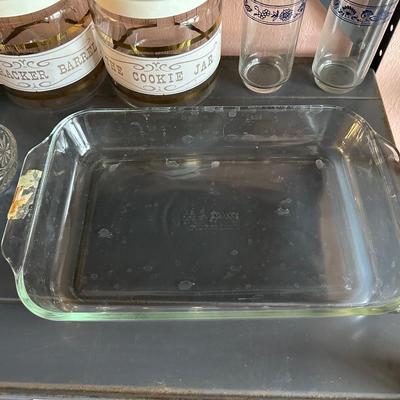 COOKIE & CRACKER JARS, PYREX GLASS BAKING DISH, GLASS BOWLS AND MORE