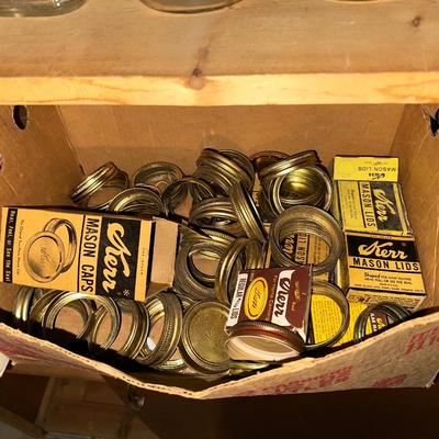 CANNING JARS AND A BOX OF KERR MASON CAPS