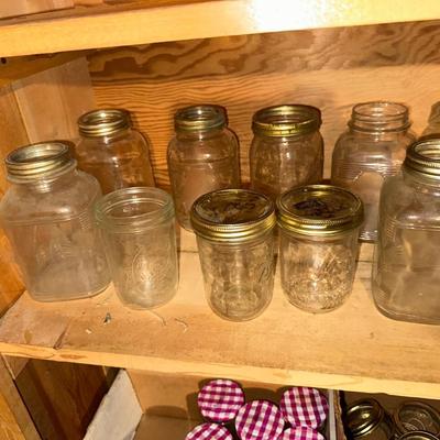 CANNING JARS AND A BOX OF KERR MASON CAPS