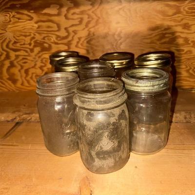 CANNING JARS AND A BOX OF KERR MASON CAPS