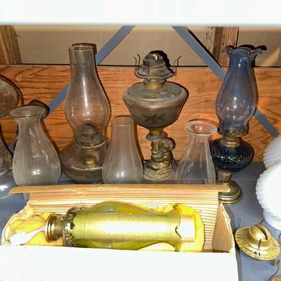 VINTAGE LAMPS AND LAMP CHIMNEYS