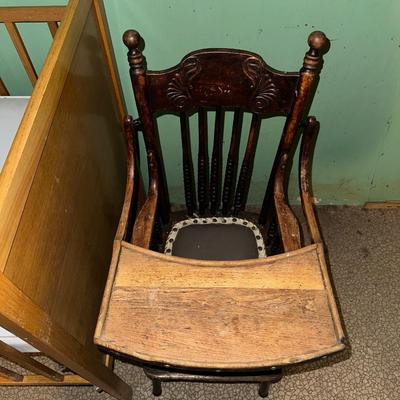 VINTAGE HIGH CHAIR AND BABY CRIB