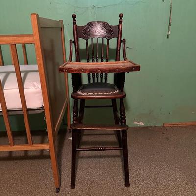 VINTAGE HIGH CHAIR AND BABY CRIB