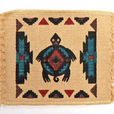 6-Pack - Cotton Stencil Coasters w/Southwest Turtle Design - Playful Woven Tortuga Surrounded by Traditional Tribal Patterns - 6" x...