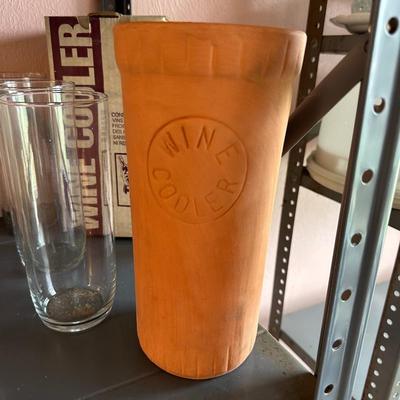 WINE GLASSES, WINE COOLER AND 6 DRINKING GLASSES
