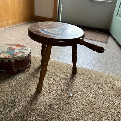 VINTAGE MILKING STOOL AND DRUM