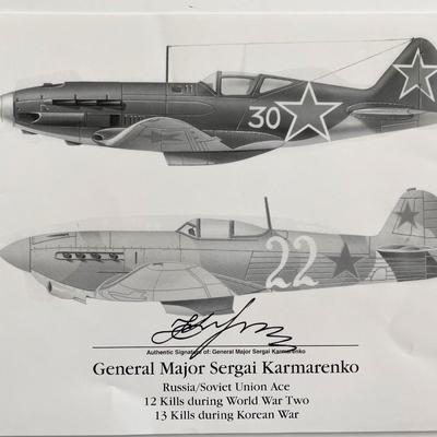 Sergei Kramarenko signed WW2 & Korean War plane art