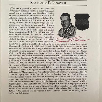 Fighter General Raymond Toliver signed biographical page