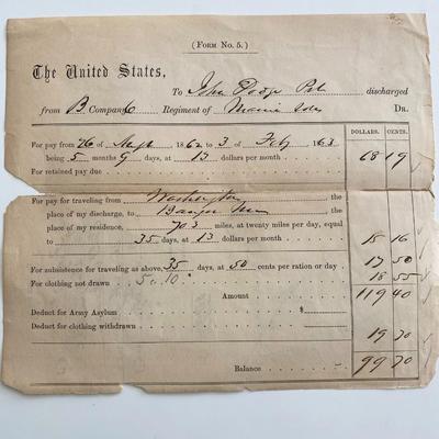 United States Civil War Payment Invoice