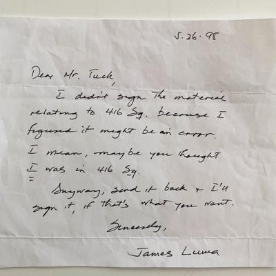 WWII James Luna Signed Note