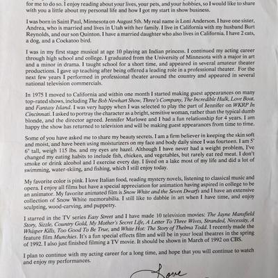 Loni Anderson Facsimile signed letter