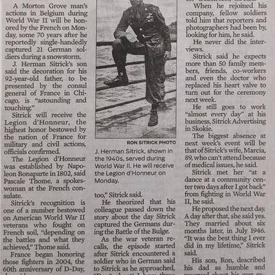 Ron Sitrick signed newspaper article