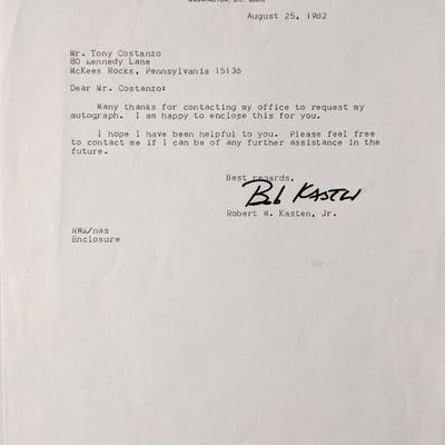US Senator Robert W. Kasten, Jr. signed letter