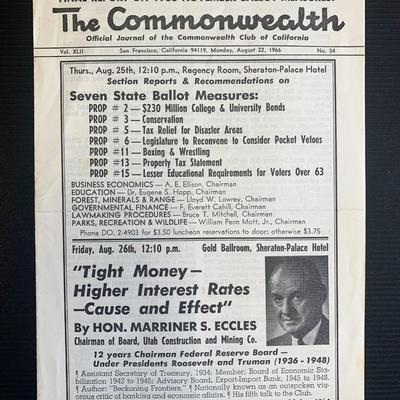 Marriner S. Eccles Signed The Commonwealth Journal