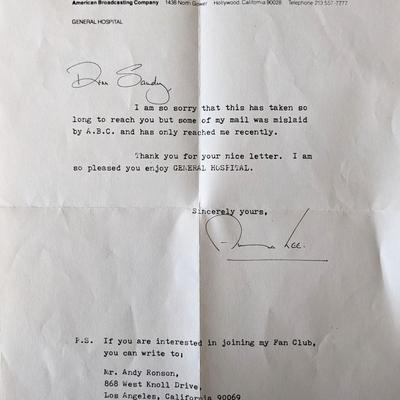 Anna Lee Signed Letter