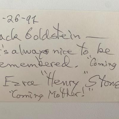 Ezra Henry Stone signed note