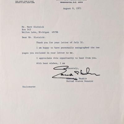 US Senator Edmund Muskie signed letter
