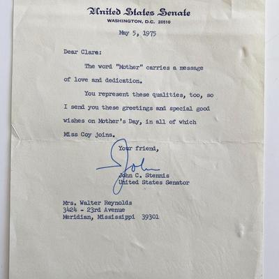John C. Stennis signed letter