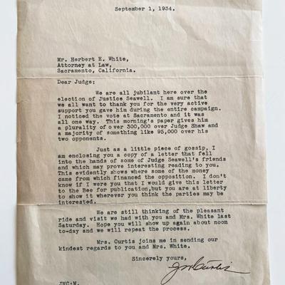 Supreme Court Jesse W. Curtis signed letter c