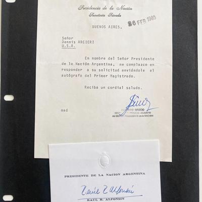 Argentina Pres. Senor R. Alfonsin signed letter
