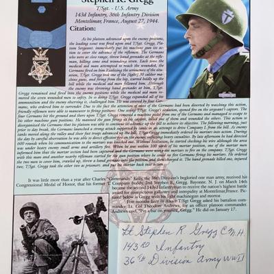 Medal Of Honor winner Stephen R. Gregg signed Citation