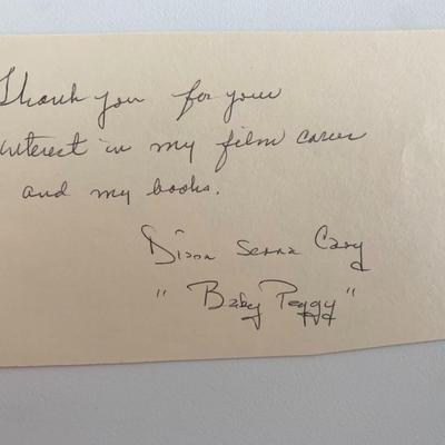 Baby Peggy Child Star Diana Cary signed note