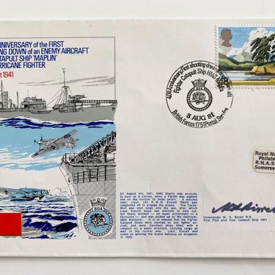 WWII 40th Anniversary First Shooting Down of Enemy Aircraft from Ship Maplin by Hurricane Fighter Cdr. M.A. Birrell Signed Commemorative...