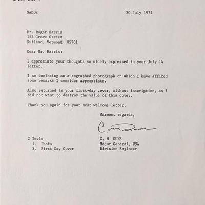 WW2 military Major general Duke signed letter