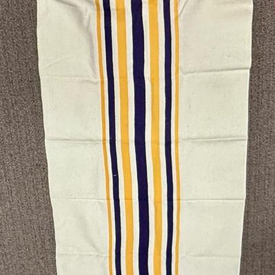 Vintage Cotton Striped Tablecloth and 5 Napkins navy blue & yellow