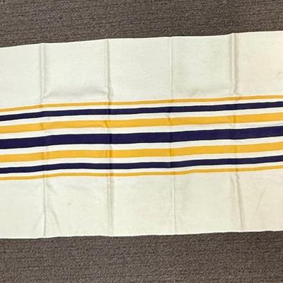 Vintage Cotton Striped Tablecloth and 5 Napkins navy blue & yellow